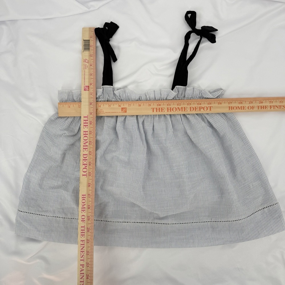 St. Roche Sz L 100% Cotton Striped Smocked Tank Top Adjustable Tie Straps Ruffle - Picture 7 of 7